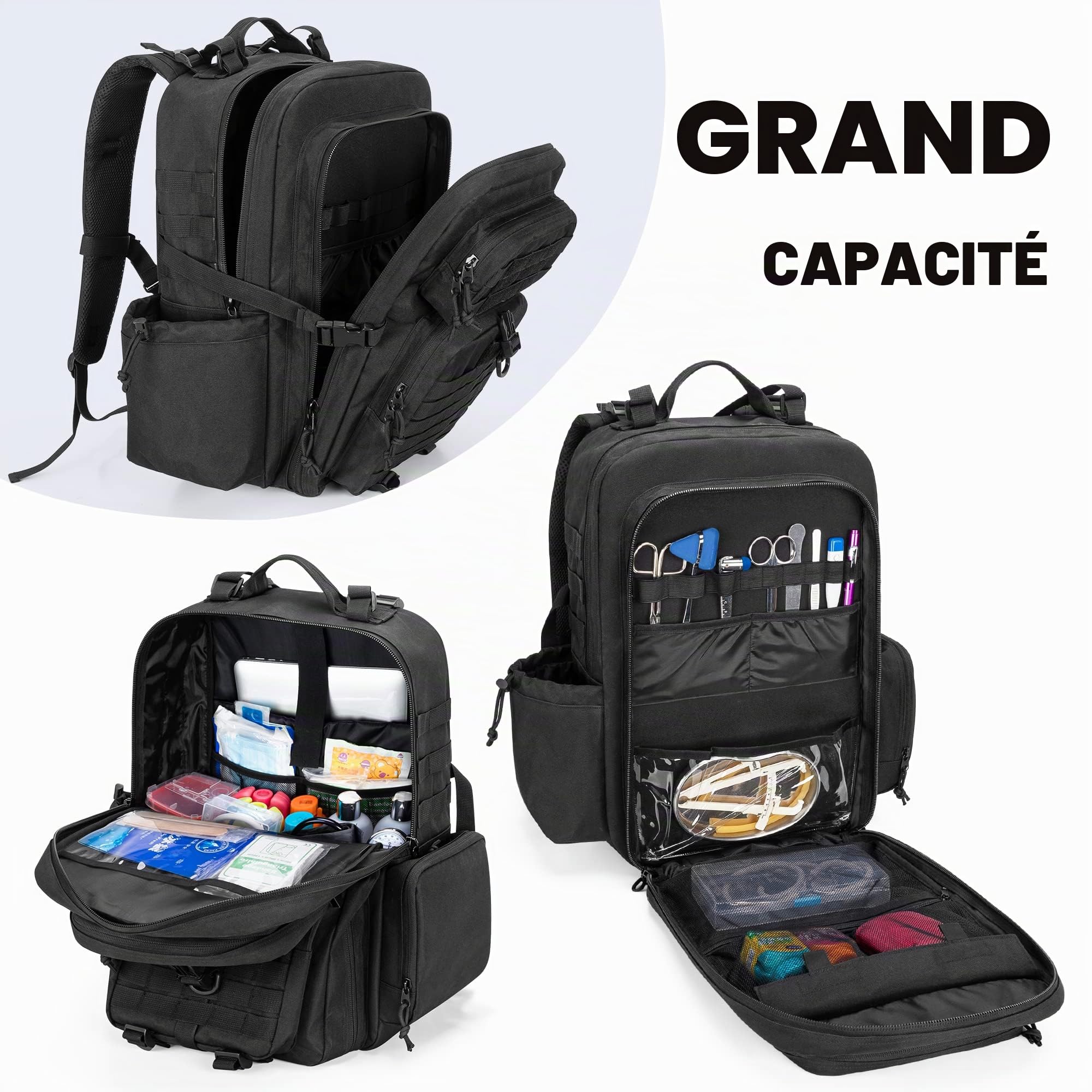Damero Sac à dos tactique médical vide, sac à dos de premiers secours à sangle en Y pour sac de fournitures médicales pour la marche
