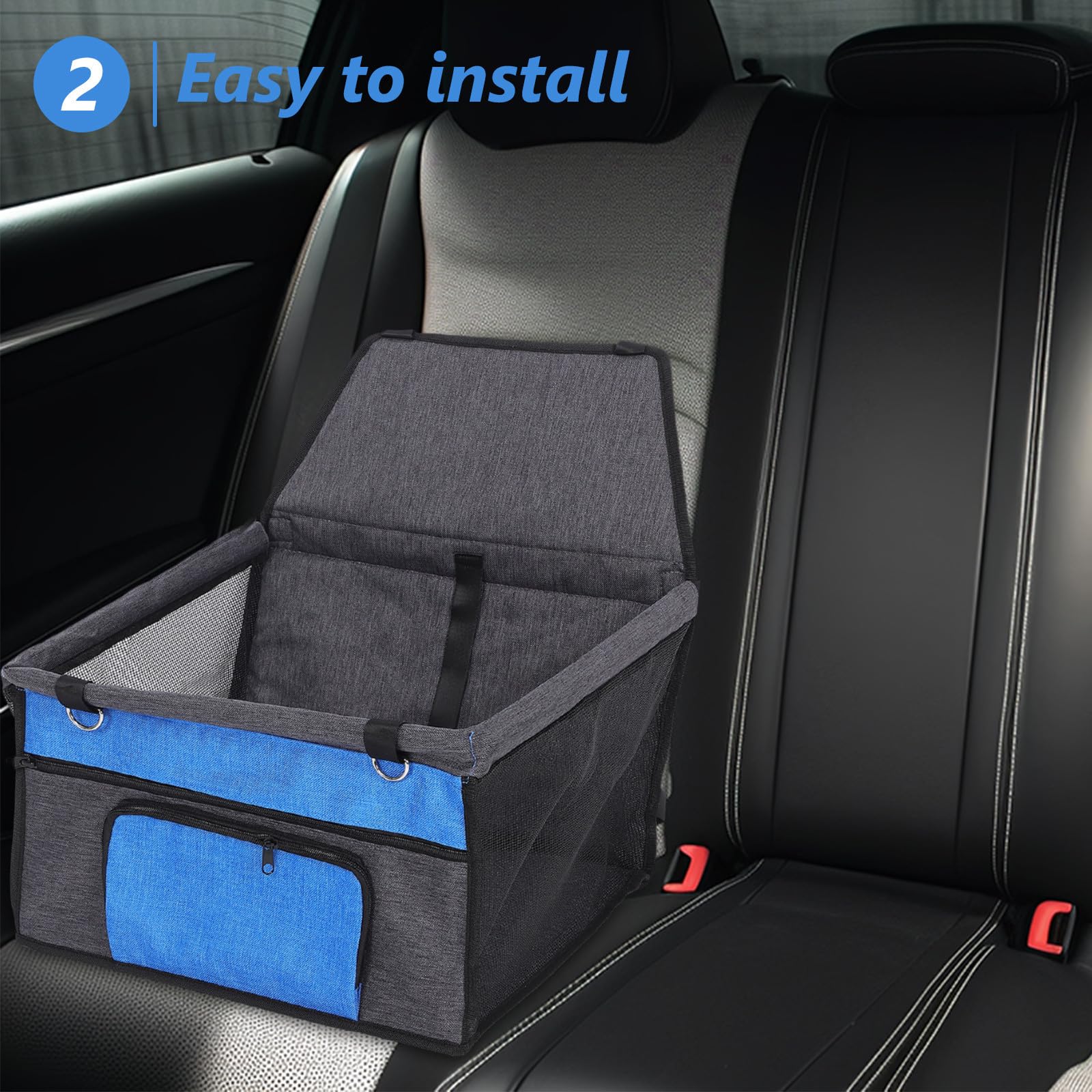 Seggio Auto per Cani Portatile con Tasca Anteriore in Oxford Blu