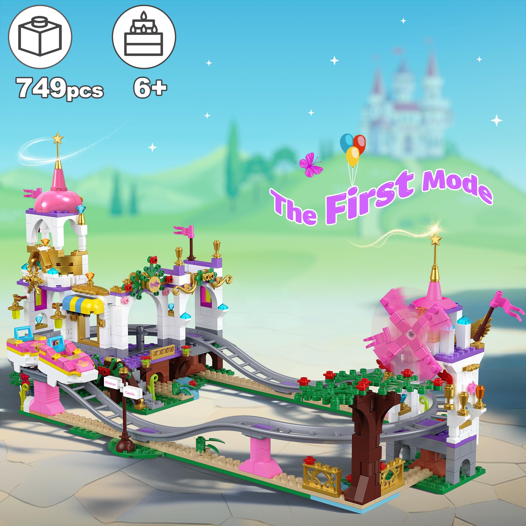 Prinzessin Castillo Montaña Rusa Set de Construcción, 749 PCS Rosa Parque de Atracciones Juguete Carnaval con Casa del Árbol Friends, Molinillo, Regalo para Niñas Chicas de 6+, Pascua, Navidad