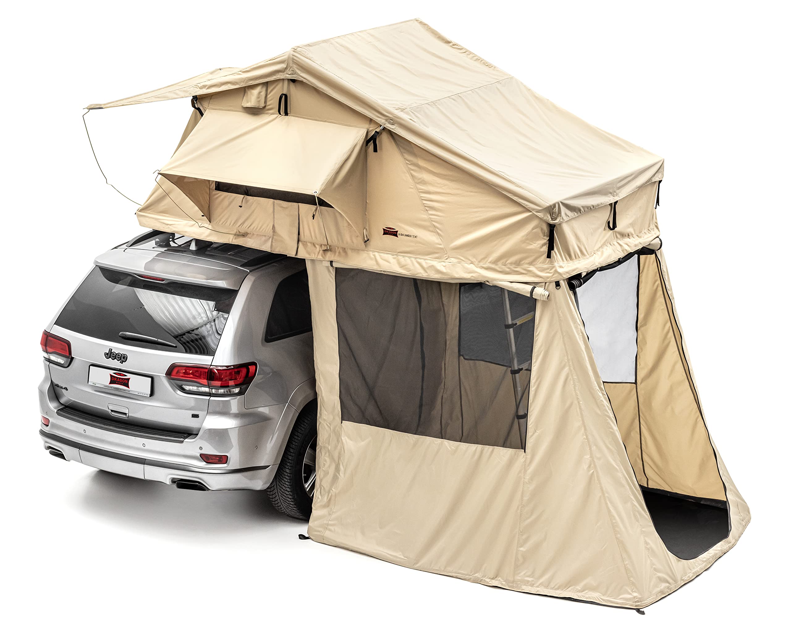 Dragon Winch Zelt mit Vorraum (Vorzelt) + Matratze - Komfortables, geräumiges und mobiles Campingzelt, komplett mit Teleskopleiter, Zubehörtaschen und Moskitonetzen | Camping Zelt | Wasserdicht