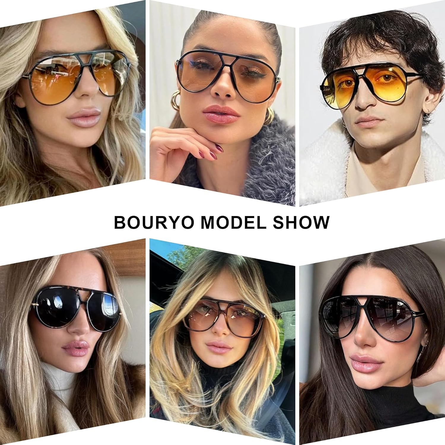 Bouryo Retro Aviator Sunglasses for Women Men - Oversized Trendy 70s Sun Glasses Vintage Big Round Shades - Image 2