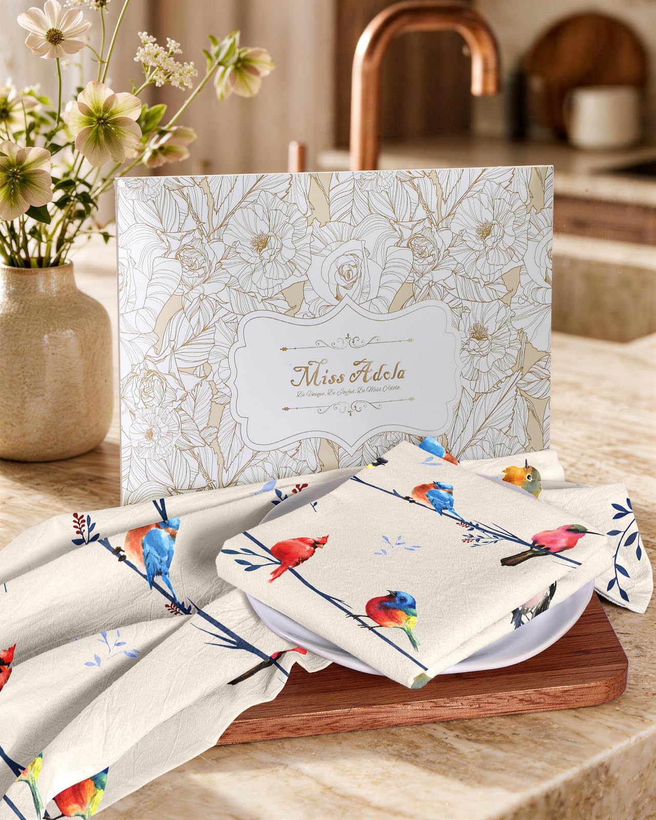 Miss Adola Flour Sack - Juego de 2 Toallas de Cocina de algodón de 18 x 26 Pulgadas con Lazo para Colgar, paños de Cocina Reutilizables para Limpieza de Primavera, paños de Cocina absorbentes Lindos