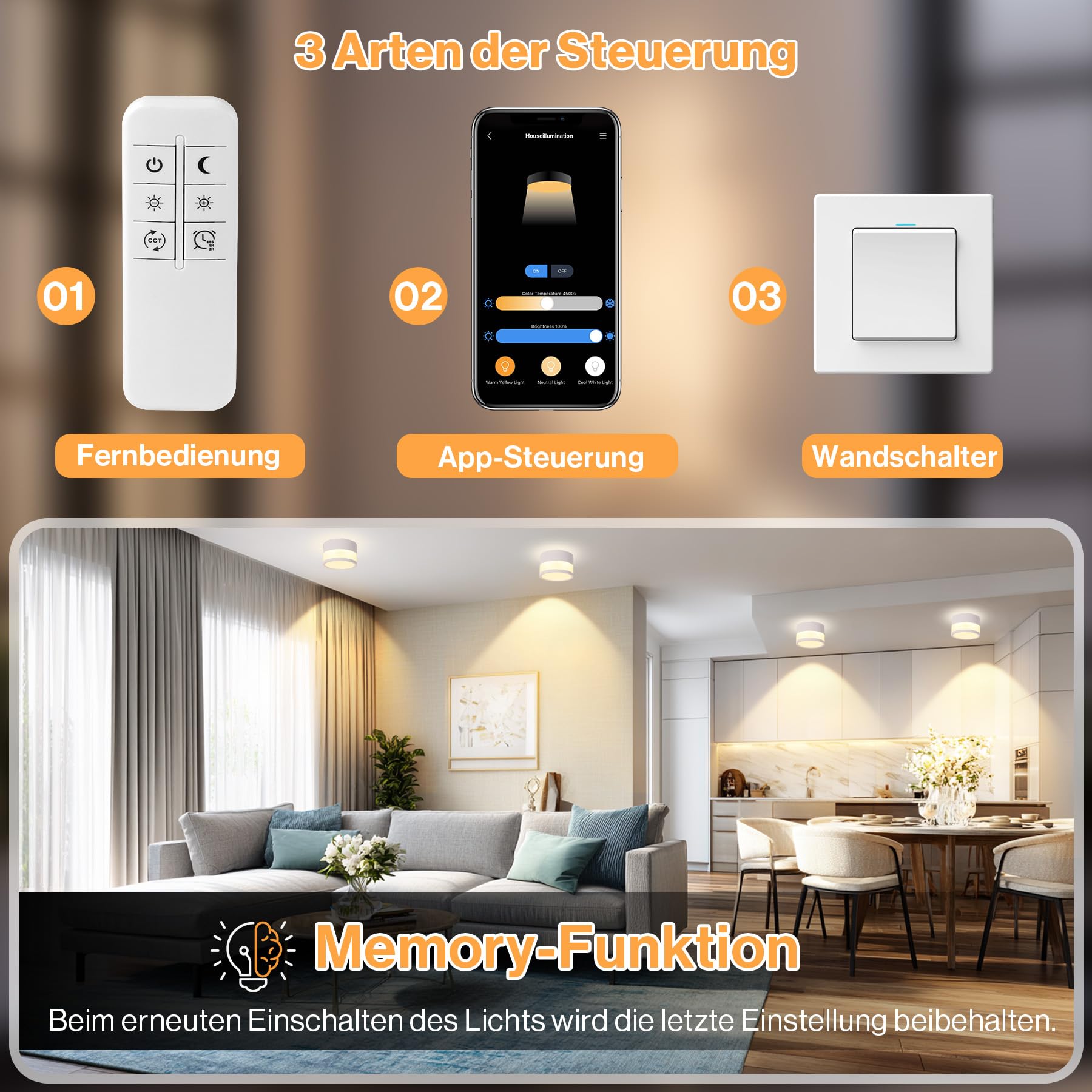 LED Aufbauspot Dimmbar IP65 Deckenleuchte Aufputz 12W 2700K-6500K Aluminium 230V Ø10cm
