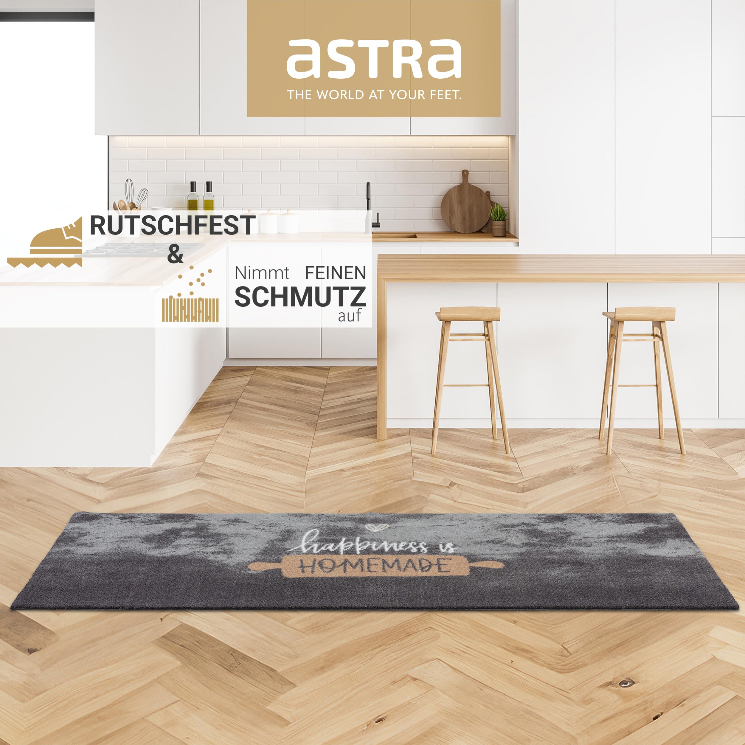 Astra Antypoślizgowy dywan, bieżnik na korytarz – Hapiness is Homemade 50 x 150 cm – nadaje się do prania, nowoczesny – bardzo chłonny bieżnik dywanowy, nadaje się do prania w temperaturze 30°C
