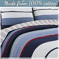 Vista 3 de Cozy Line Home Fashions - Juego de ropa de cama acolchada reversible de 100% algodón, con rayas azul marino y rojo, para niño, colcha, colcha