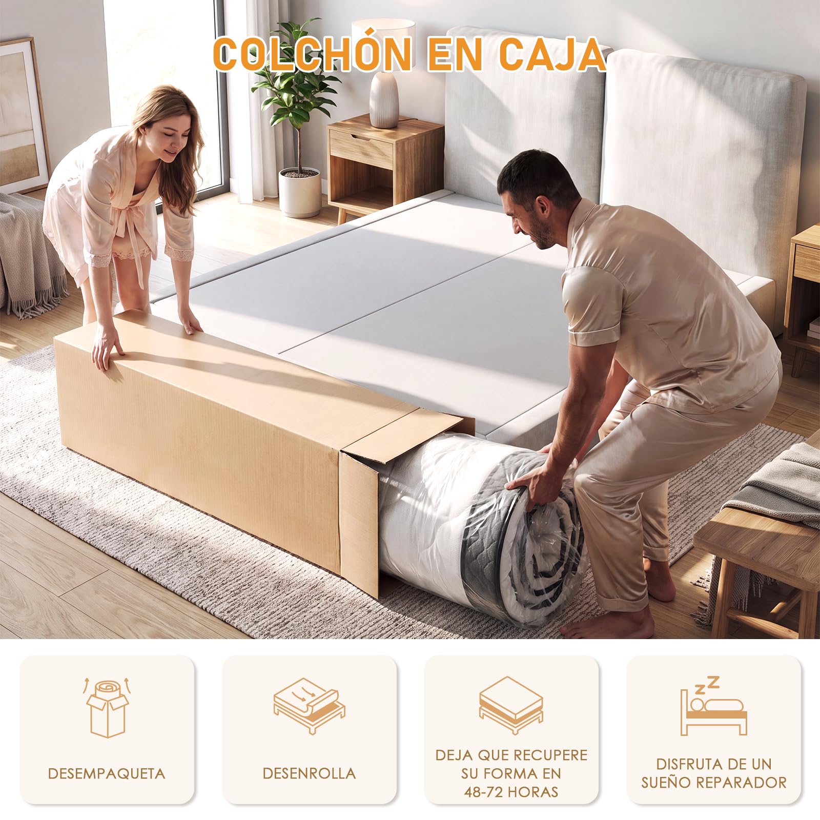 TEENO Colchones 135x190 | Altura 27 cm | Colchón Viscoelástico | Muelles Ensacados | Firmeza Media-Alta | Adaptabilidad Premium | Antideslizante | Antibacterial | 7 Zonas Confort