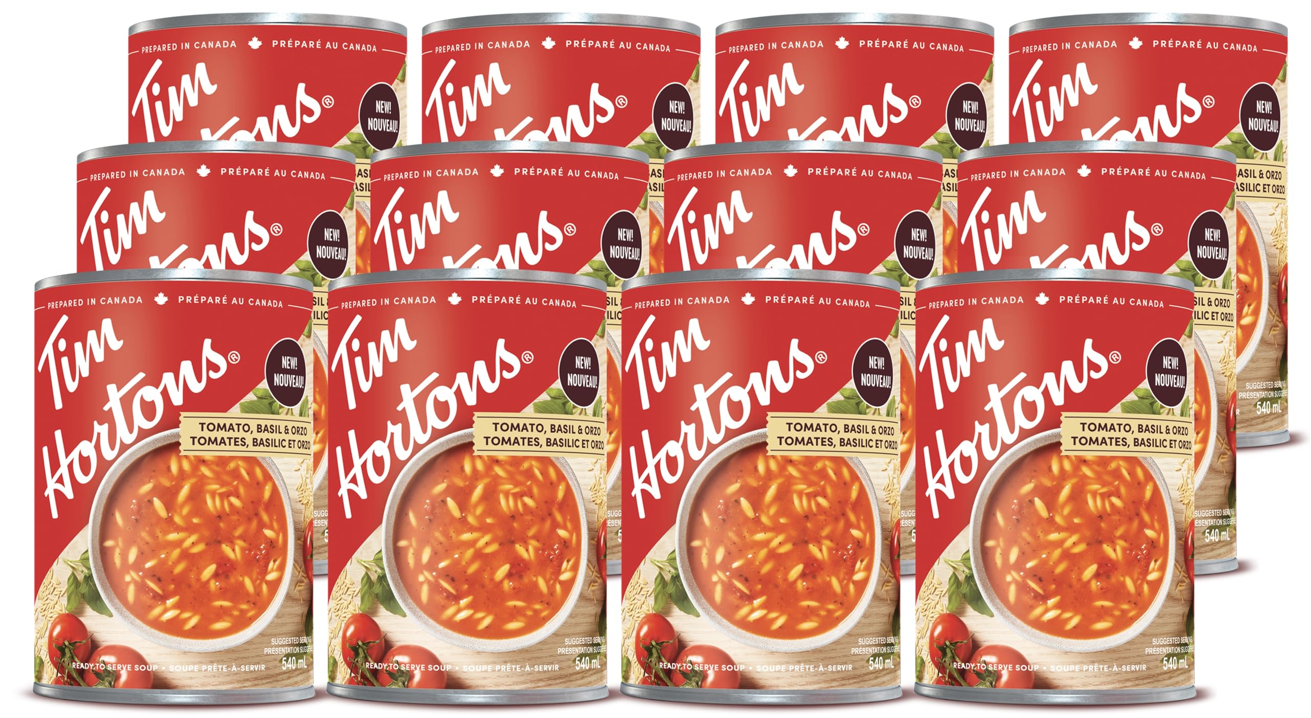 Tim Hortons Tomato Basil & Orzo Soup, Ready to Serve, 12 Cans x