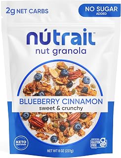 NuTrail Blueberry Cinnamon Keto Granola Cereal - No Sugar Added, Low Carb Gluten Free Grain Free Nut Granola 8oz
