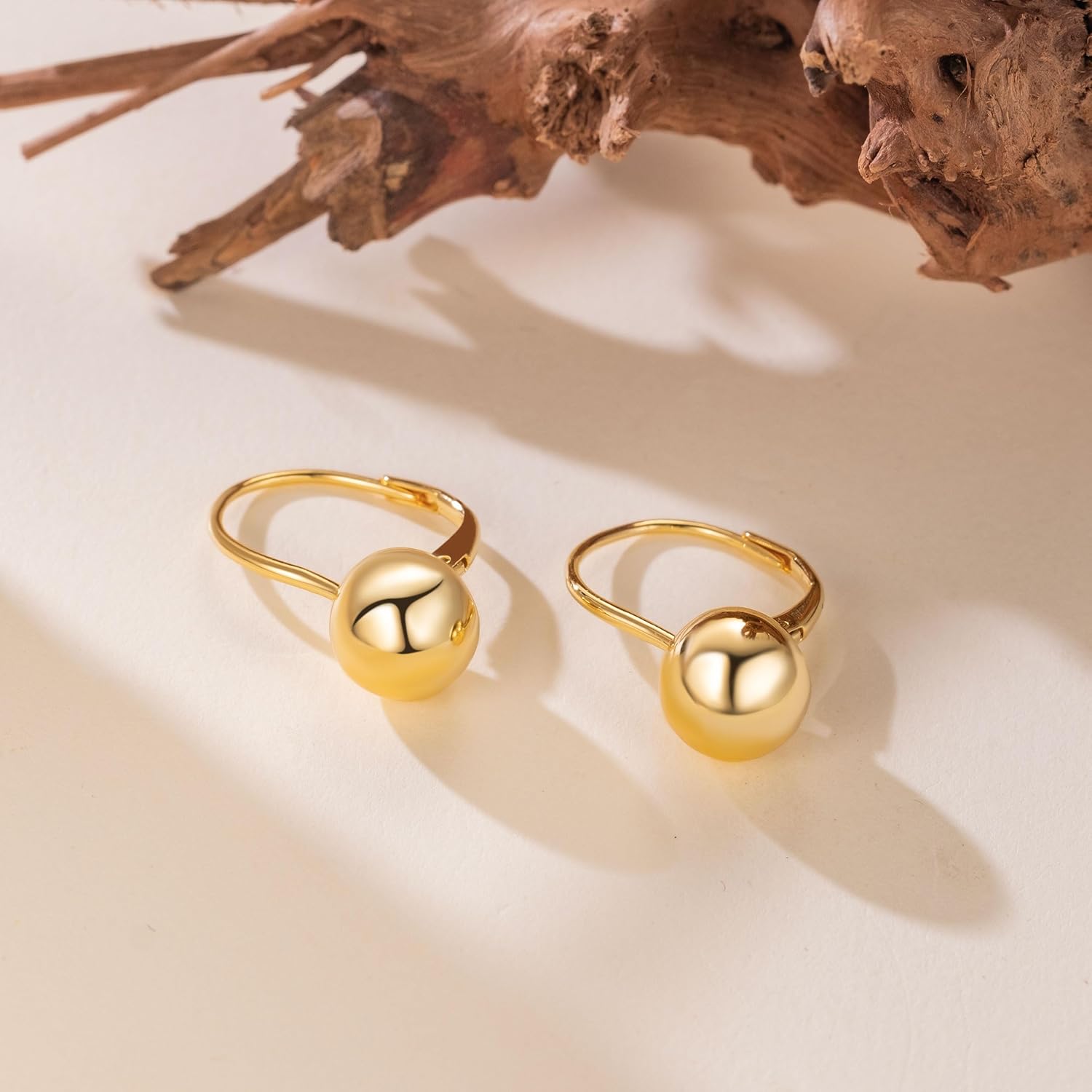 SANDRA REDD Gold Earrings for Women 14K Gold Hoop Earrings for Women Leverback Ball Dangle Drop Earring for Womens Chic Bold Sphere Dainty Womens Hoop Leverback Earring