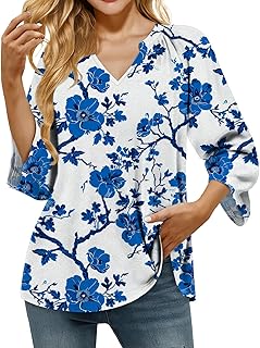 Sponsored Ad - MARSVOVO Casual Tunic Tops for Women Loose Dressy 3/4 Sleeve V Neck Boho Shirts Travel Office Summer Top