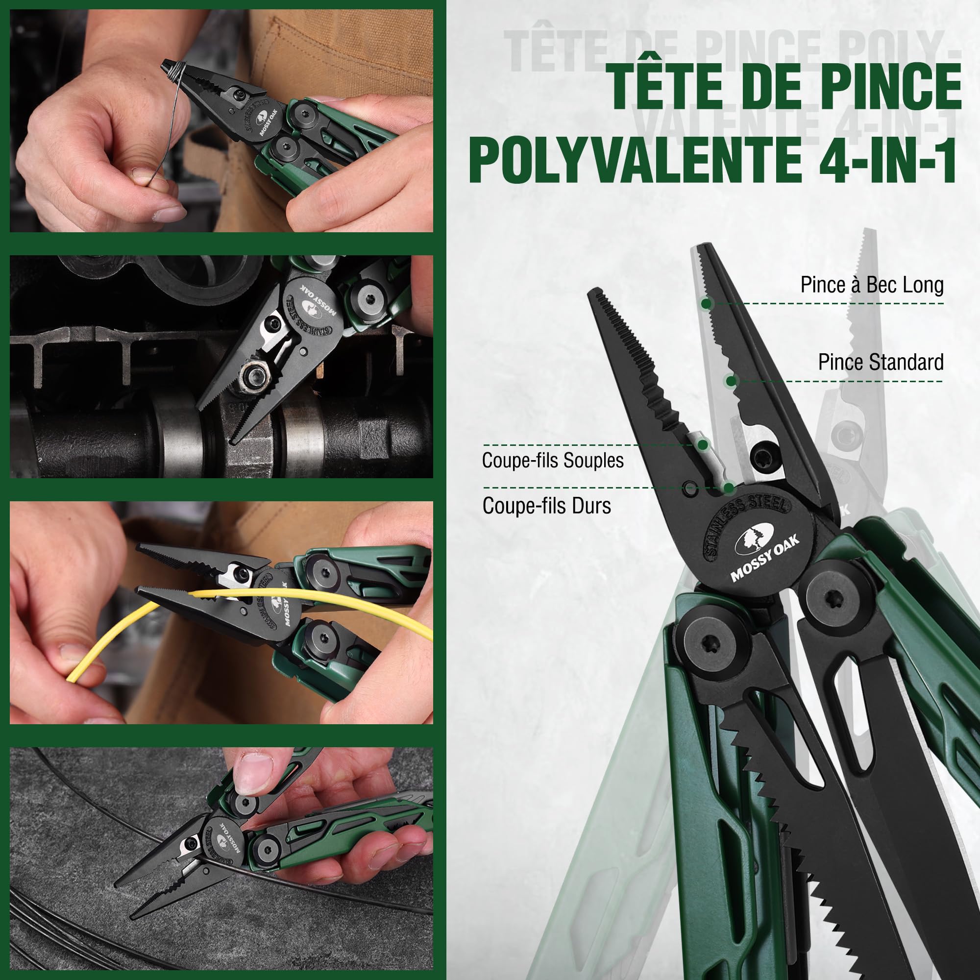 MOSSY OAK Pince Multifonction en Acier Inoxydable 27 en 1 | Outil Multifonction Compact et Robuste, Multitool de Poche pour Camping, Survie, Bricolage et Activités en Plein Air