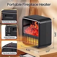 Vista 3 de Small Fireplace heater for Indoor use with Realistic 3D Flame, Space Heater with Thermostat, 1500W/750W PTC Ceramic Heating, Tip-Over Safety Switch