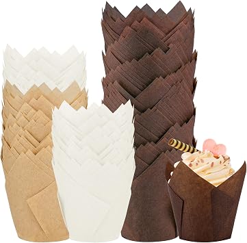 XP-ART 200PCS Tulip Cupcake Liners Parchment Baking Cups Muffin Wrappers Perfect for Birthday Parties, Weddings, Baby Showers, Catering, Restaurants Standard Size 3colors