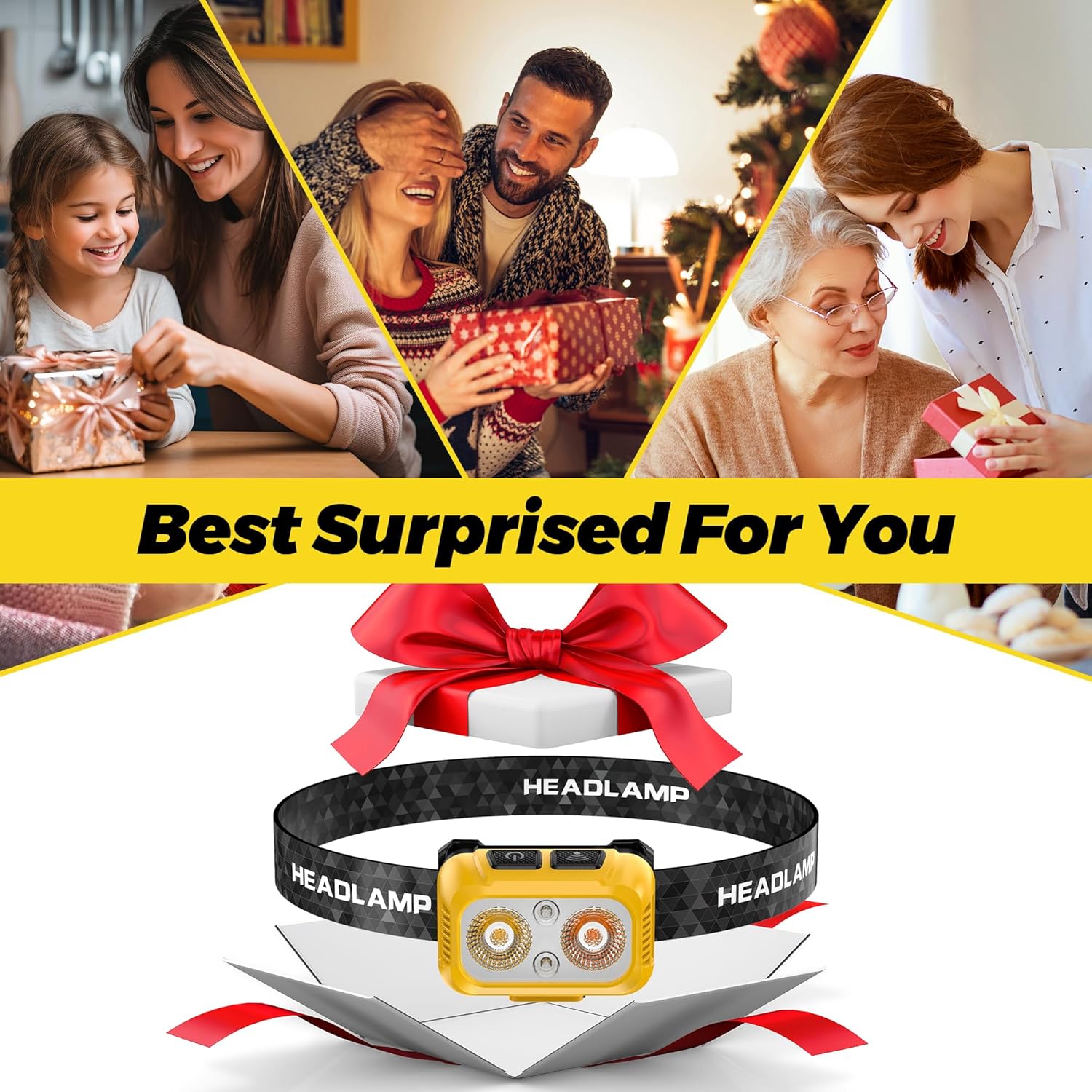 3pcs Lightweight Motion Sensor Red Light Headlamp, 3000 Lux 11 Kinds Modes Energy Saving IPX6 Waterproof Head Lamp, Adjustable Hook Comfortable band Head Light for Camping Hiking Biking Run, Orange