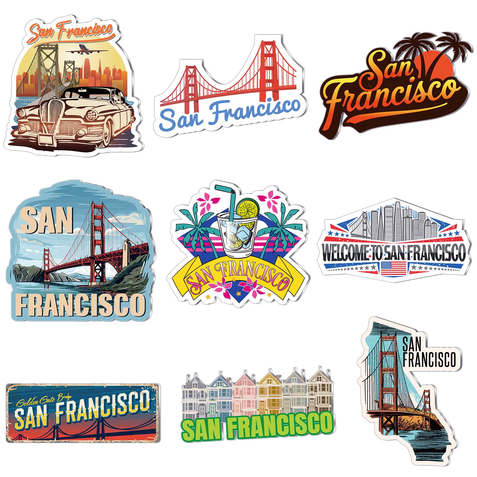 18 Pcs San Francisco Fridge Magnet Magnetic City Refrigerator Stickers Metal San Francisco Souvenir Gifts Refrigerator Magnets Home Decoration Accessories