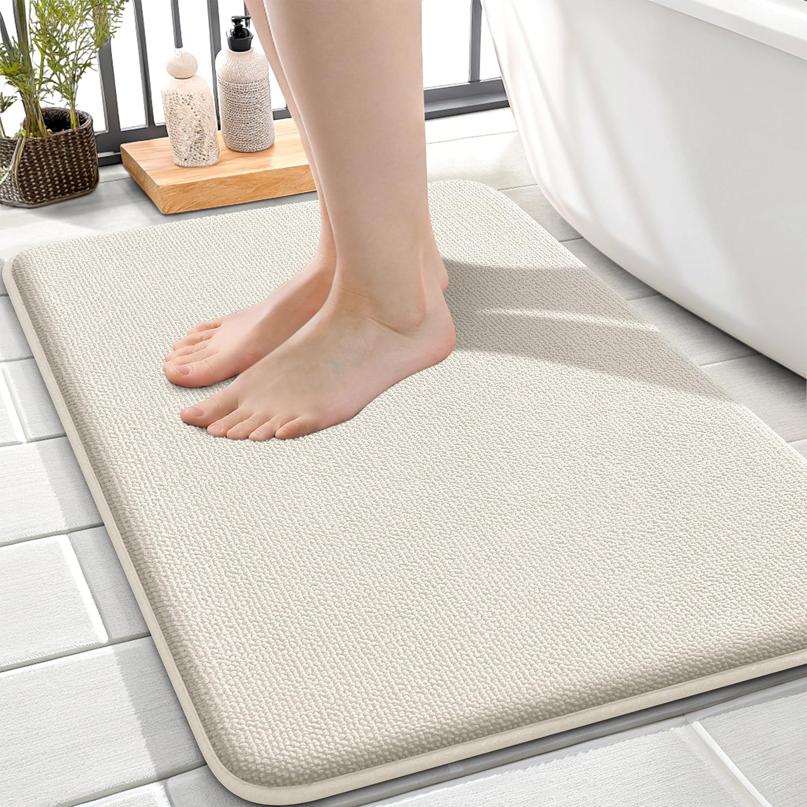 Photo 1 of OLANLY Memory Foam Small Bathroom Rugs 24x16, Absorbent Bath Mat, Ivory