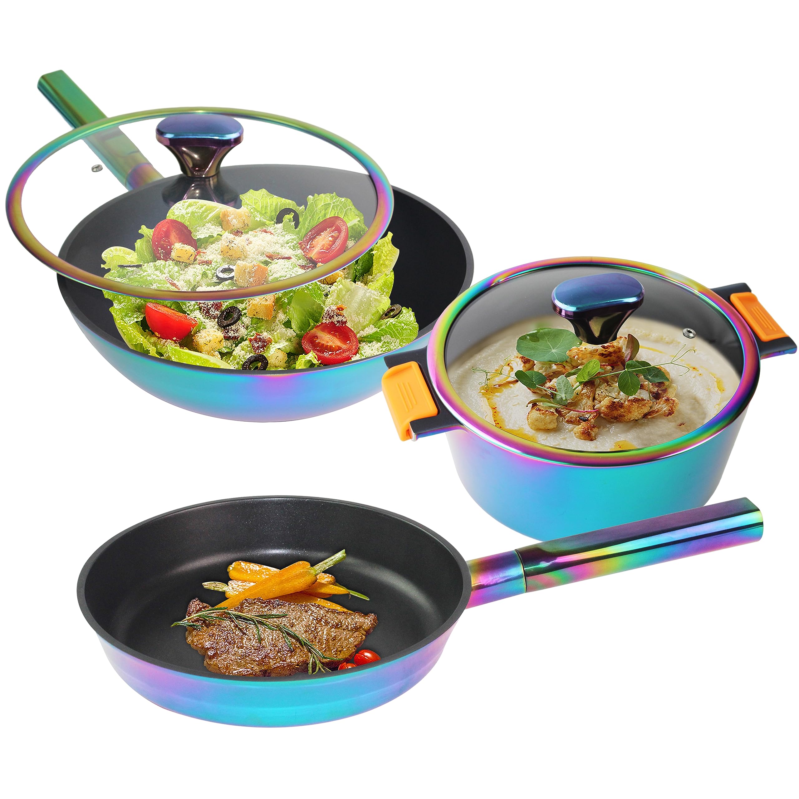 LECOOKING Pots and Pans Set Nonstick, 5-Piece Nonstick Cookware Sets, Frying Pan, Soup Pot Cookware Sets, Compatible with All Stovetops, PFOA Free Aluminum Pots and Pans Set ï¼ˆ5pcsï¼‰