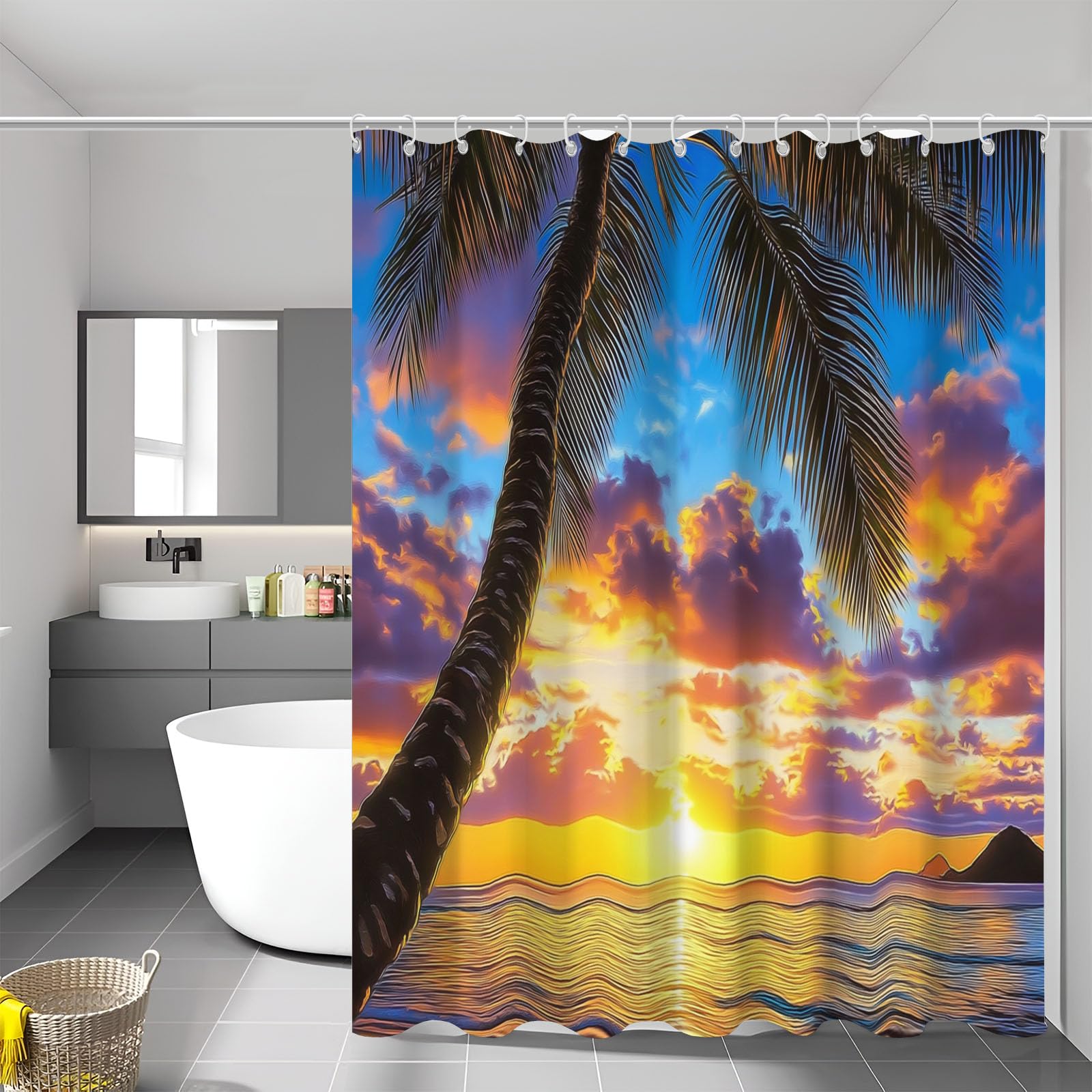 Rideau douche 180x180 cm coucher de soleil en polyester lavable imperméable pour salle de bain