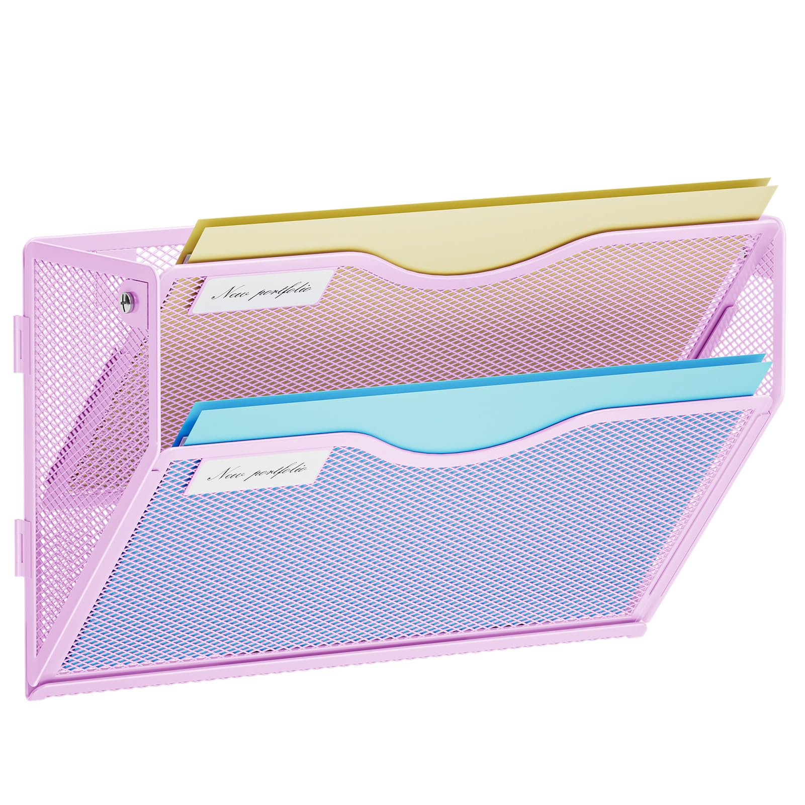 Marbrasse Wall File Organiser,2-Tier A4 Wall Mounted Document Holder,Purple