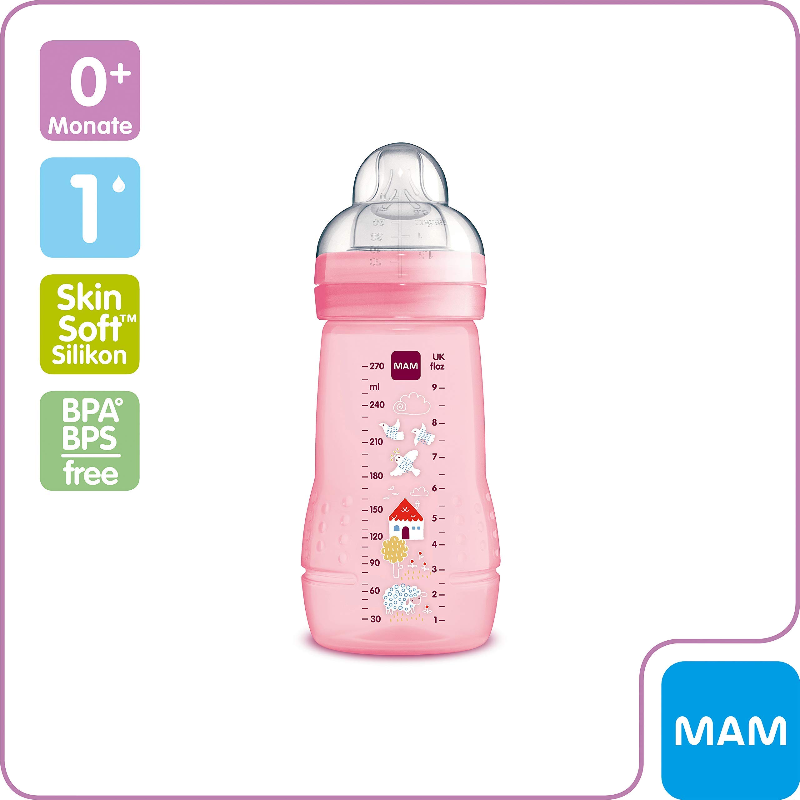 MAM Easy Active Borracce Per Bambini - Set Da 2 Con Tettarella SkinSoft, 270ml, 0 Mesi, Beige - Foto 6