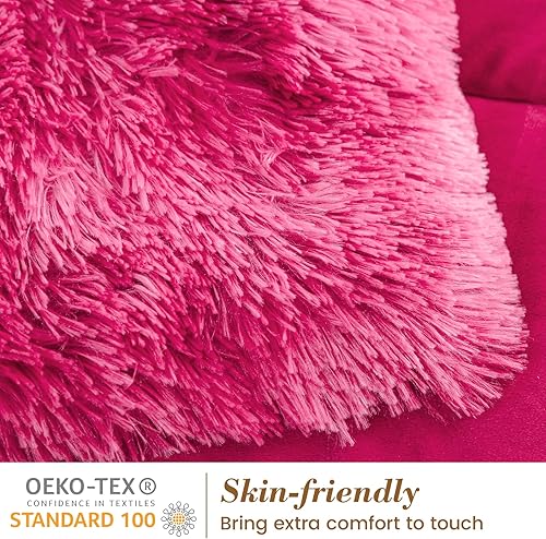 Miniatura 8 de Juego de edredón peludo, tamaño Queen, juego de ropa de cama de pelo sintético esponjoso, 3 piezas (1 edredón peludo + 2 fundas de almohada de 20 x