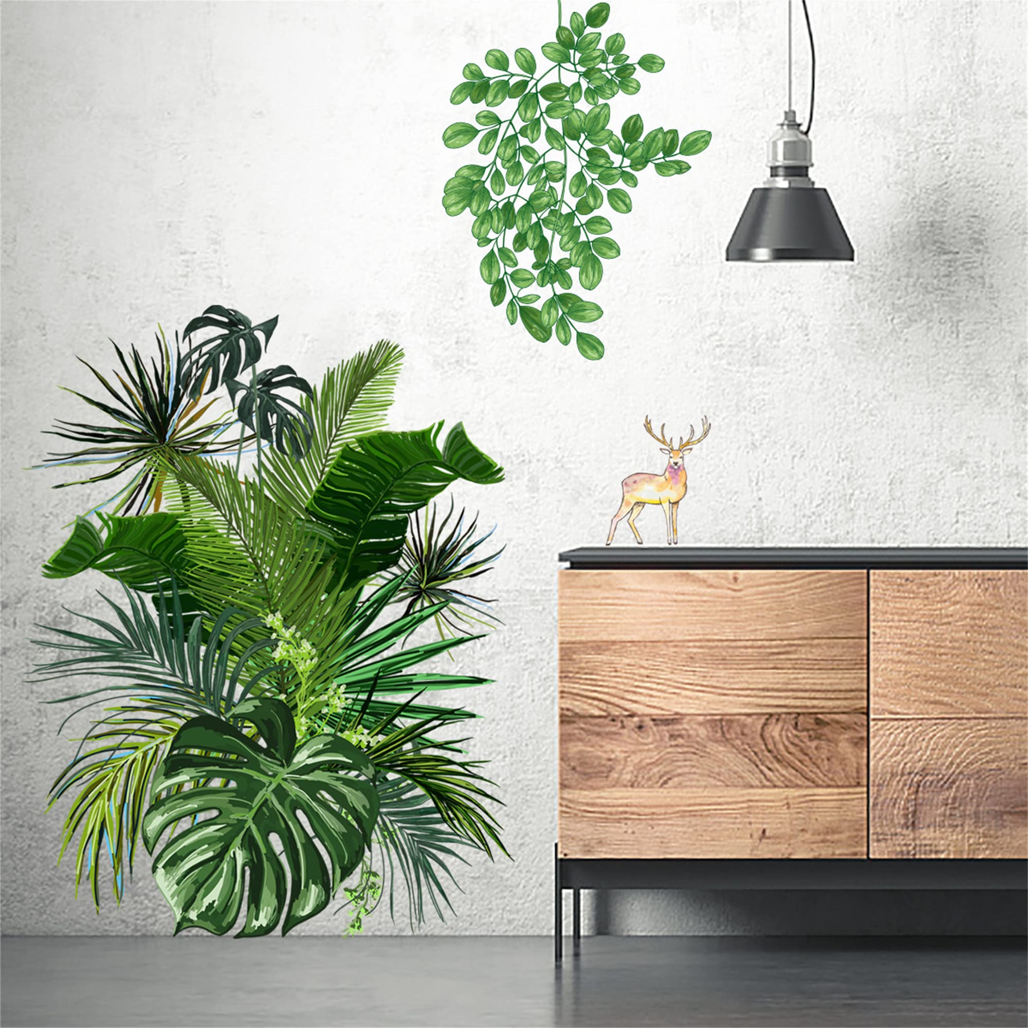 Hanging Vine Ivy Fawn Wall Decals Tropical Leaf Monstera Wall Stickers Bedroom Living Room TV Wall Door Decor Murals (Hanging Vine Ivy)