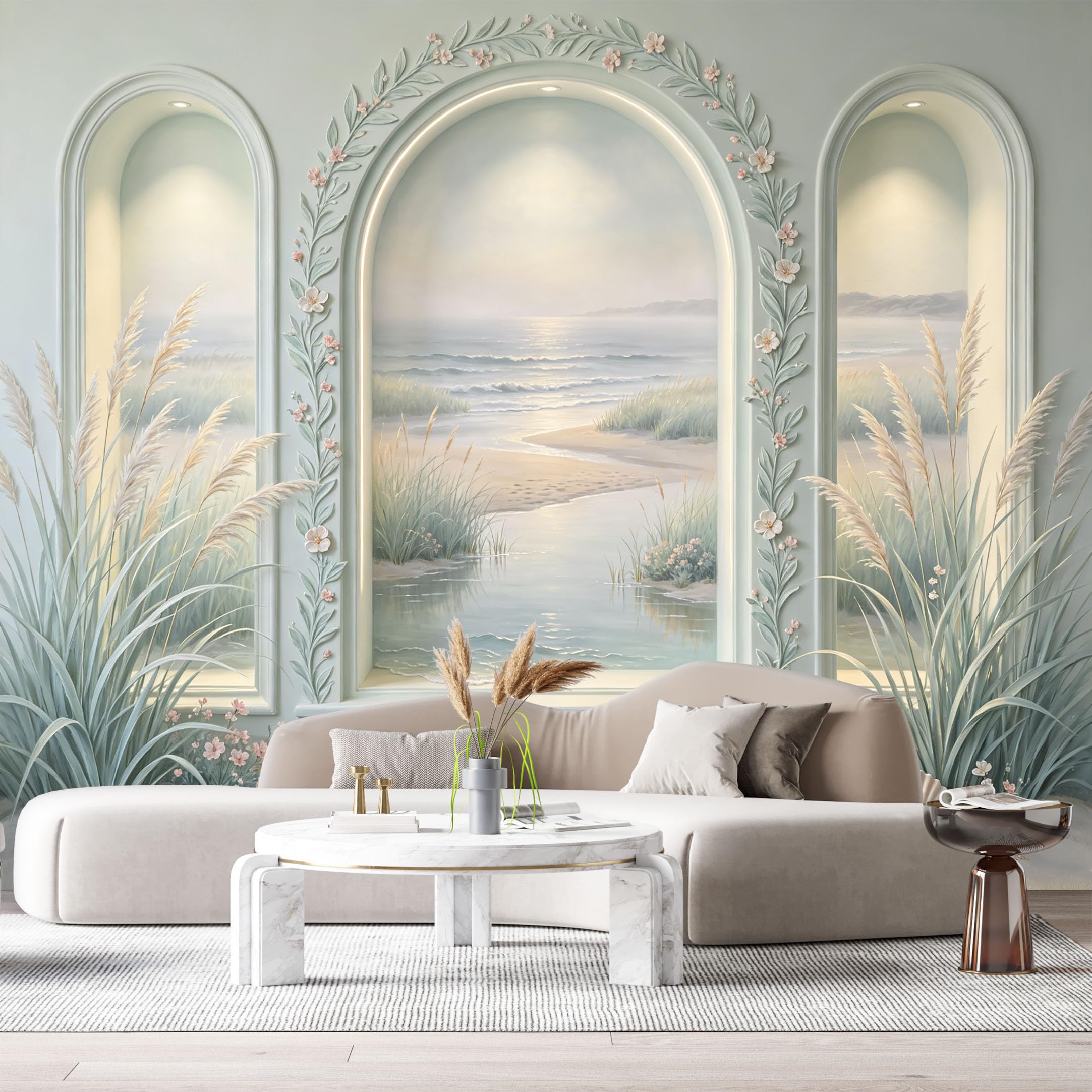 Custom Size Wall Murals Coastal Ocean Beach Archway 3D Trompe L'Oeil SelfAdhesiveWall Fabric Removable Wallpaper Wall Decor for Living Room Bedroom Bathroom