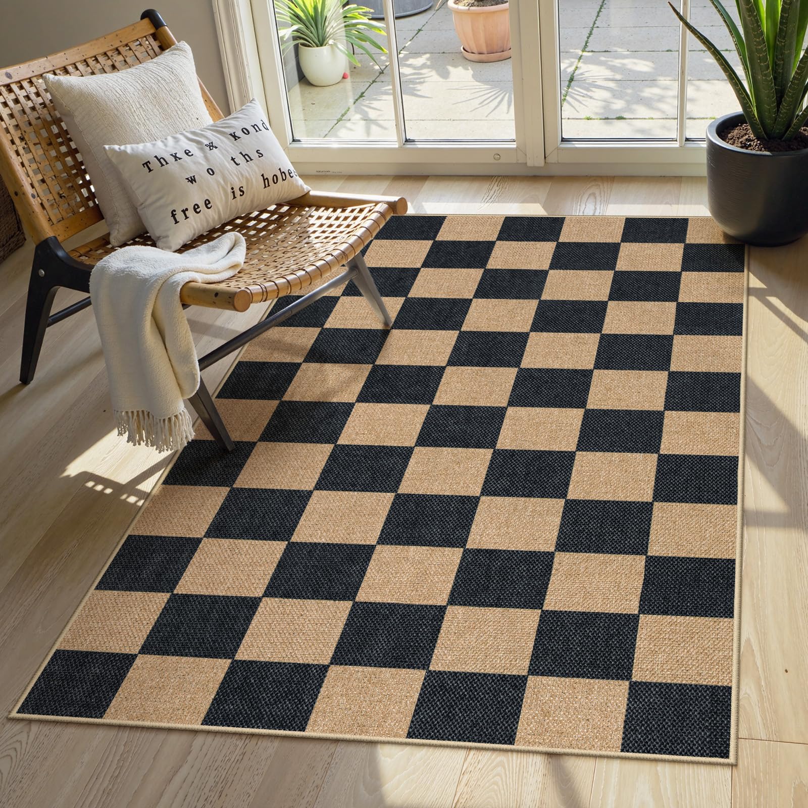 Lahome Checkered Easy Jute Carpet, 3x5 Outdoor Patio Rug Washable Rugs for Entryway Checkerboard Indoor Outdoor Living Room Classroom Carpet, Farmhous Lahome Checkered Easy Jute Carpet, 3x5 Outdoor Patio Rug Washable Rugs for Entryway Checkerboard Indoor Outdoor Living Room Classroom Carpet, Farmhous