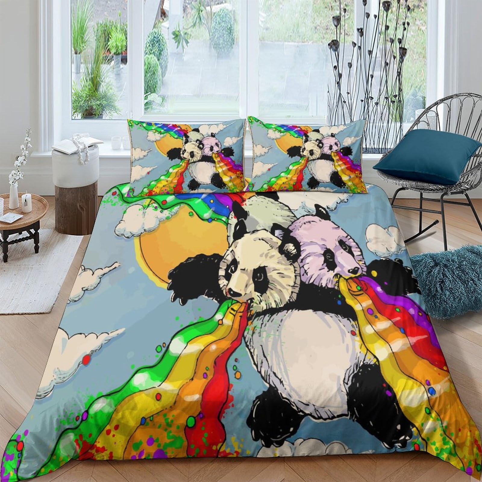 Parure de lit panda 3D avec fermeture éclair invisible en microfibre douce et thermorégulatrice