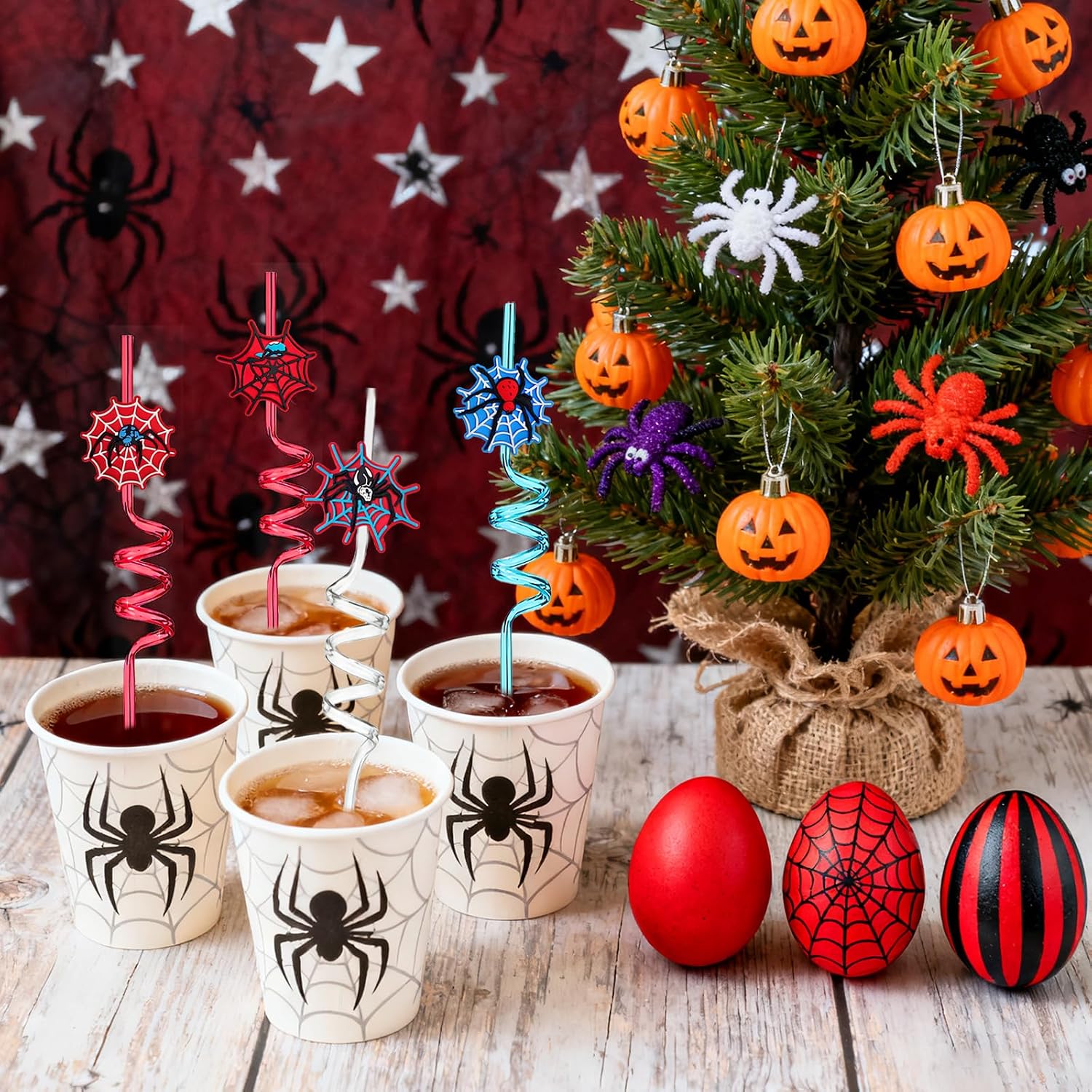 24 Reusable Spider Web Crazy Straws for Kids Man Birthday Party Decorations