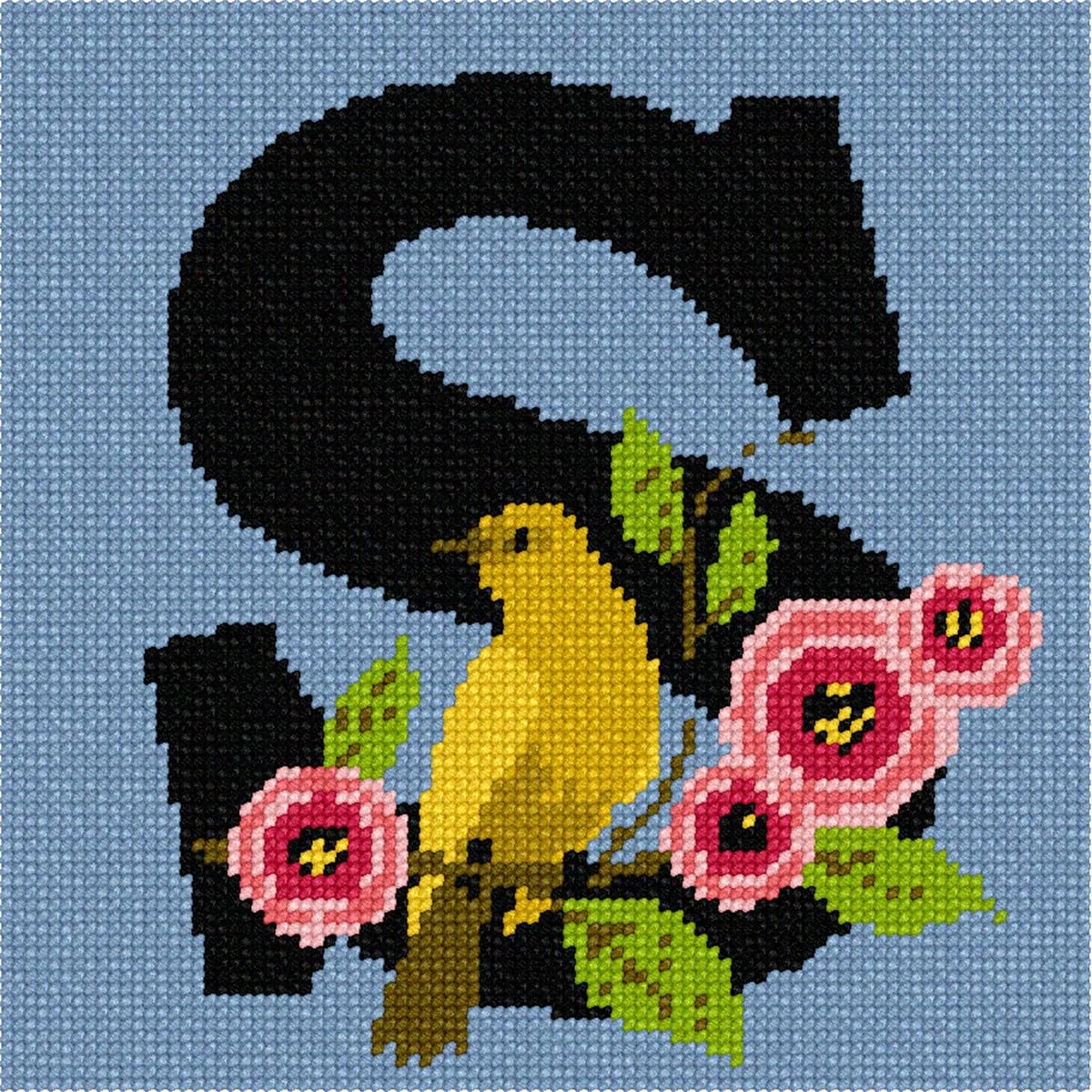 Pepita Needlepoint kit: Letter S Bird Flowers, 7