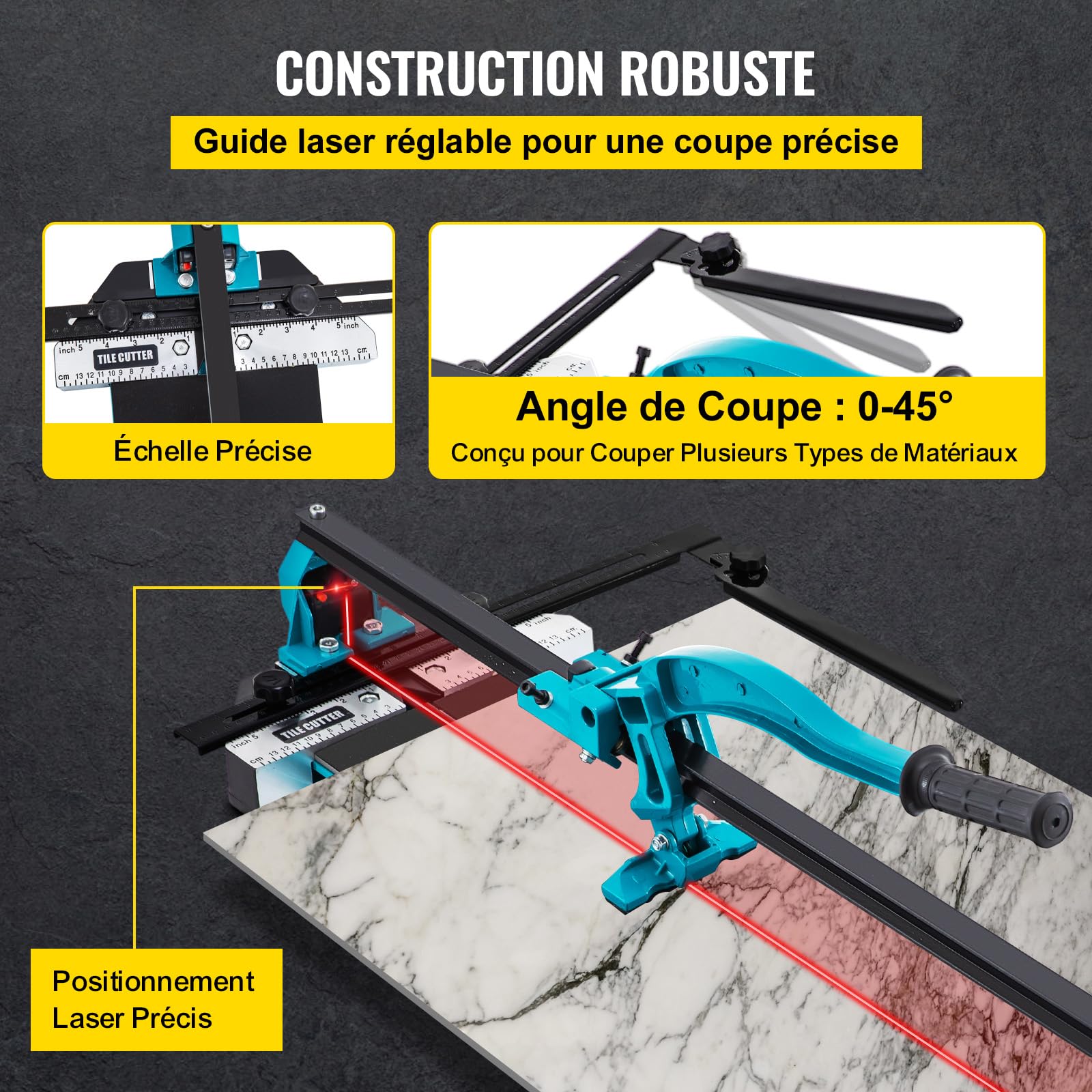 Mophorn Coupe Carrelage 1200mm, Coupe-carreaux Manuels avec Rail et Support, Positionnement Infrarouge Laser, Outils de Coupe Professionnels pour Couper les Carreaux, la Porcelaine