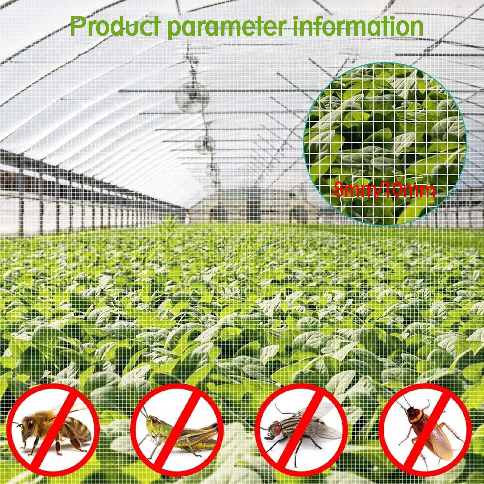 Red de sombra de jardín de 6 x 6 m, 5 mm, malla antigranizo para huerto, árboles frutales, guisantes y cultivo de flores, protección y parasol para plantas