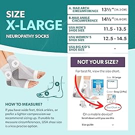 BraceAbility Neuropathy Socks (2 Pairs) - Multipack Peripheral Compression Diabetic Toeless Foot Sleeves for Nerve Damage in Feet, Ankle Gout, Plantar Fasciitis Relief for Men and Women (XL - Gray)