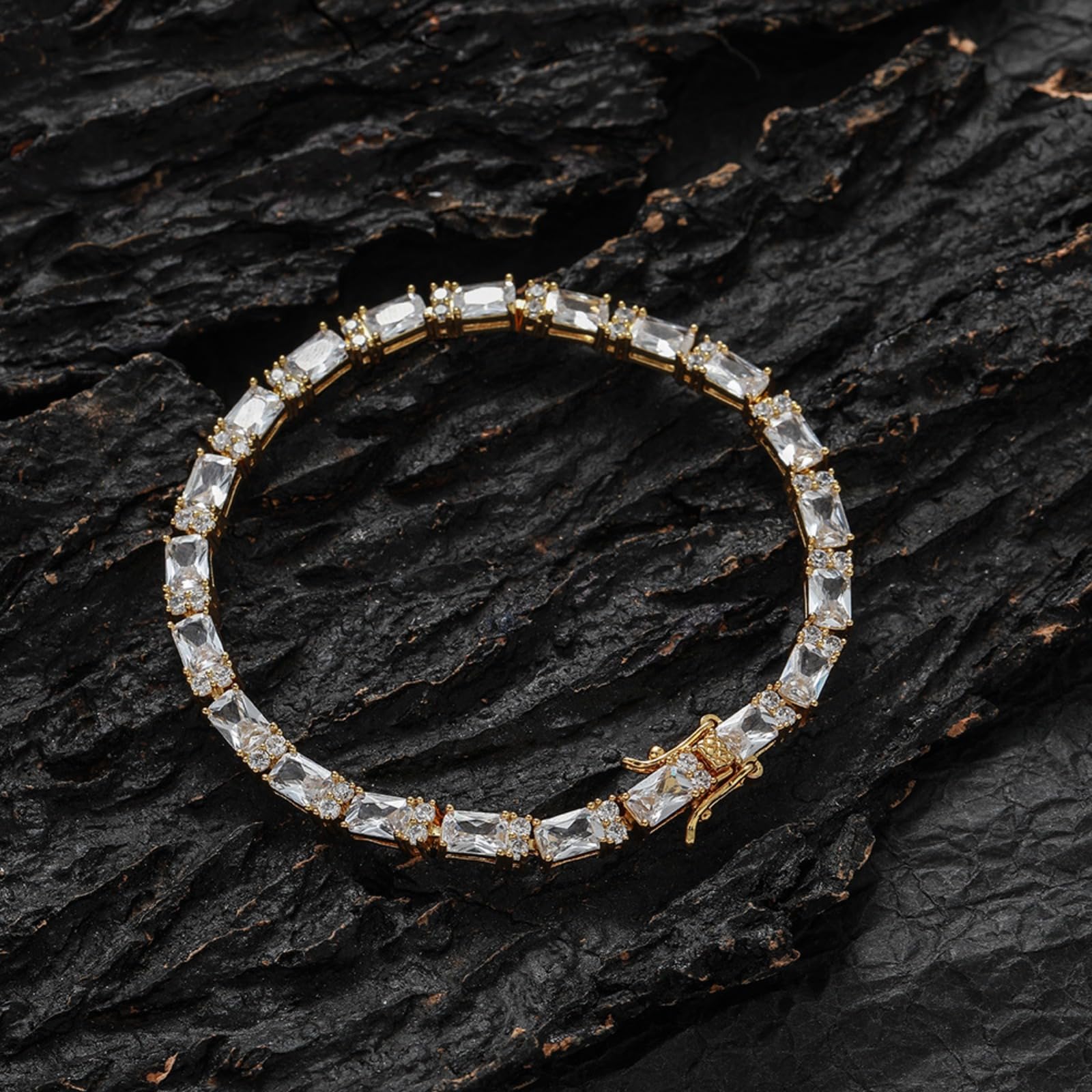 Pulsera para mujer de 6-7 pulgadas, Pulseras de tenis brillantes for mujer, chapadas en oro 18 quilates