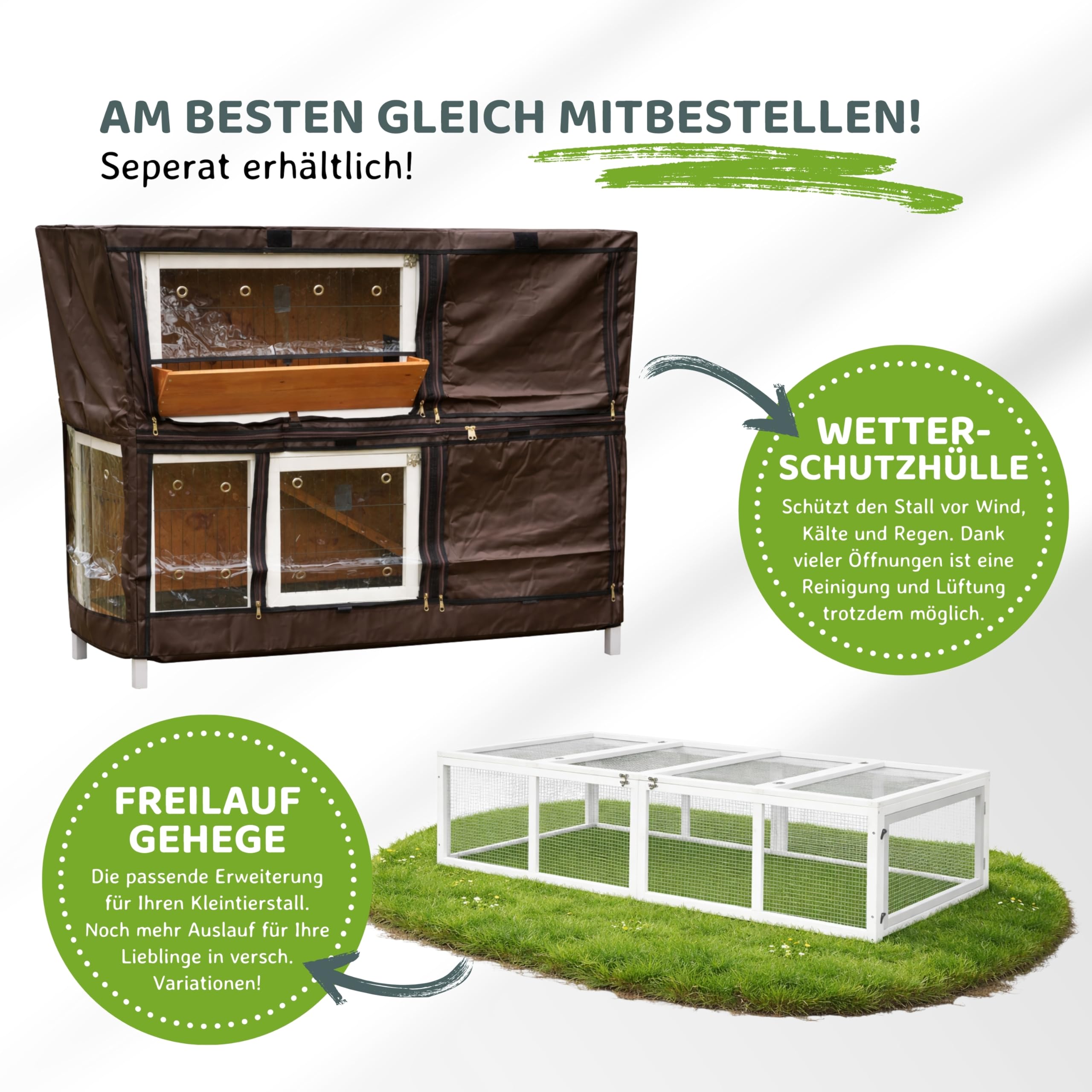 Kaninchenstall Hasenstall Meerschweinchen Kleintierkäfig Bommel grau, mit Heuraufe, wetterfest, 122 x 50 x 103 cm