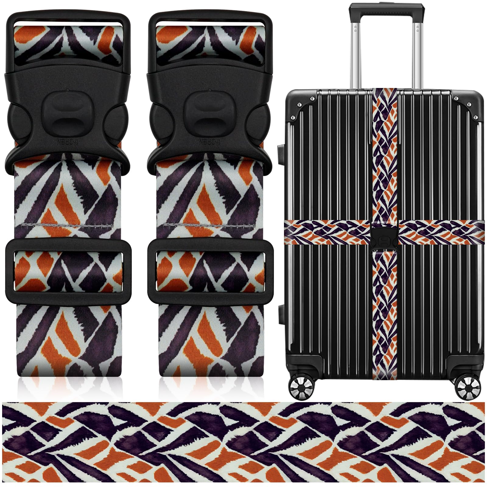 2 Pack Luggage Straps for Suitcases, Adjustable Travel Belt with Double Lock and Quick Release Buckle, Heavy Duty Nylon Bag Packing Strap, Bright