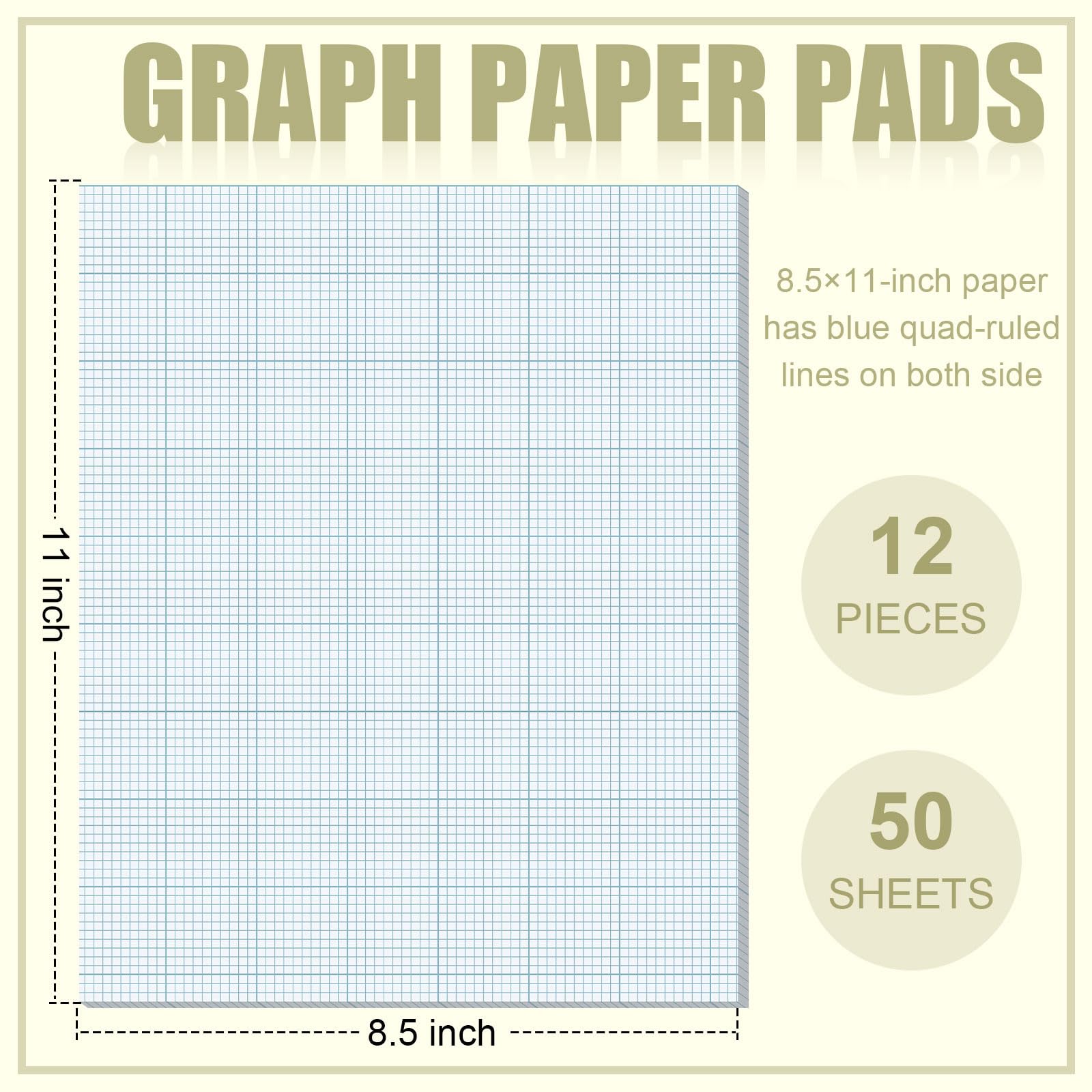 Ctosree Lot de 12 blocs de papier quadrillé 21,6 x 27,9 cm, quadrillage