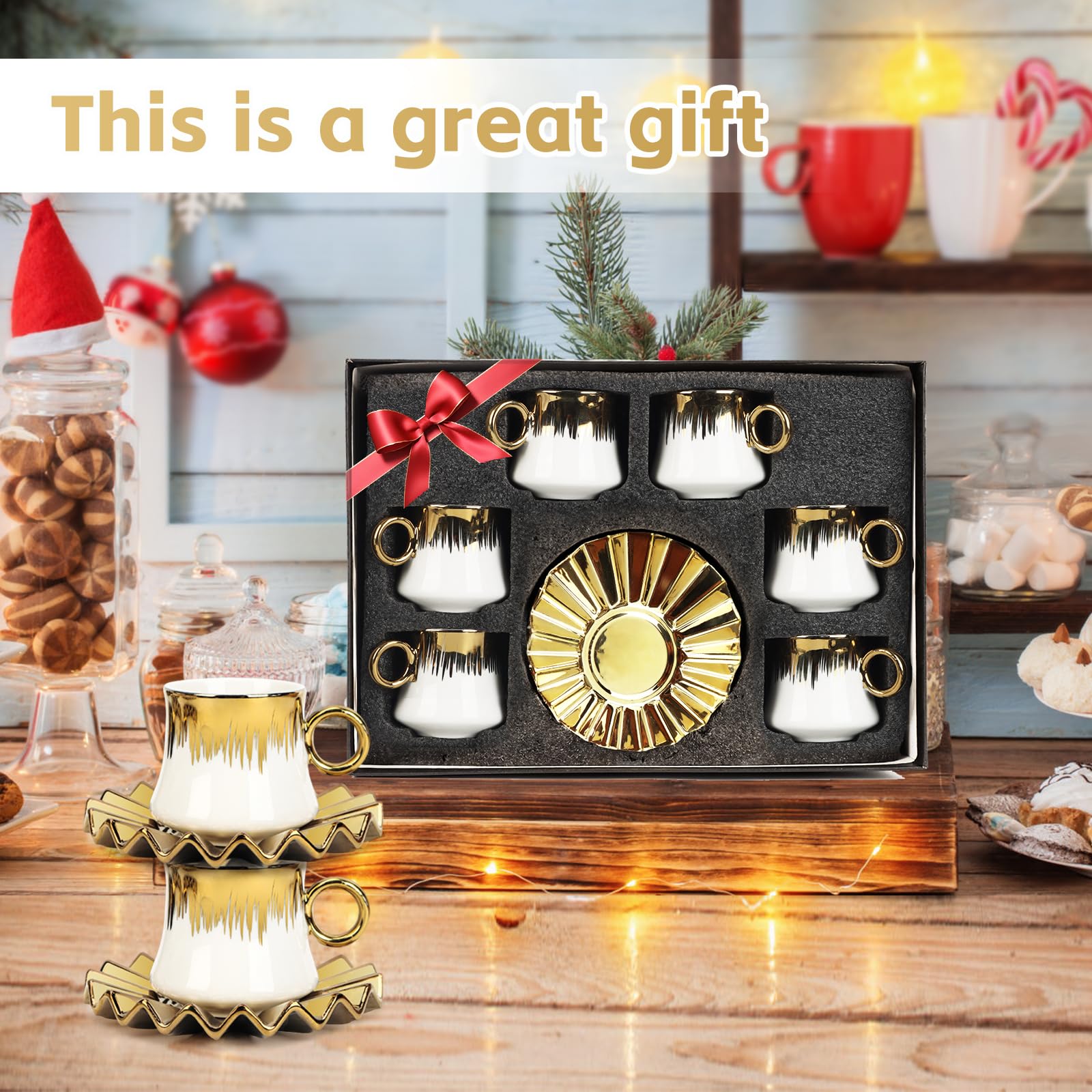Juego de 6 tazas de té de porcelana con platillos, caja de regalo