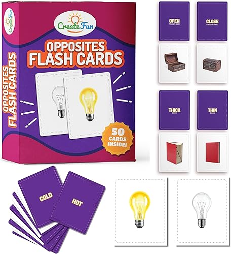 Opposites - Tarjetas flash a juego  50 tarjetas educativas a juego  7 juegos de aprendizaje para el aula, actividades de aprendizaje para niños
