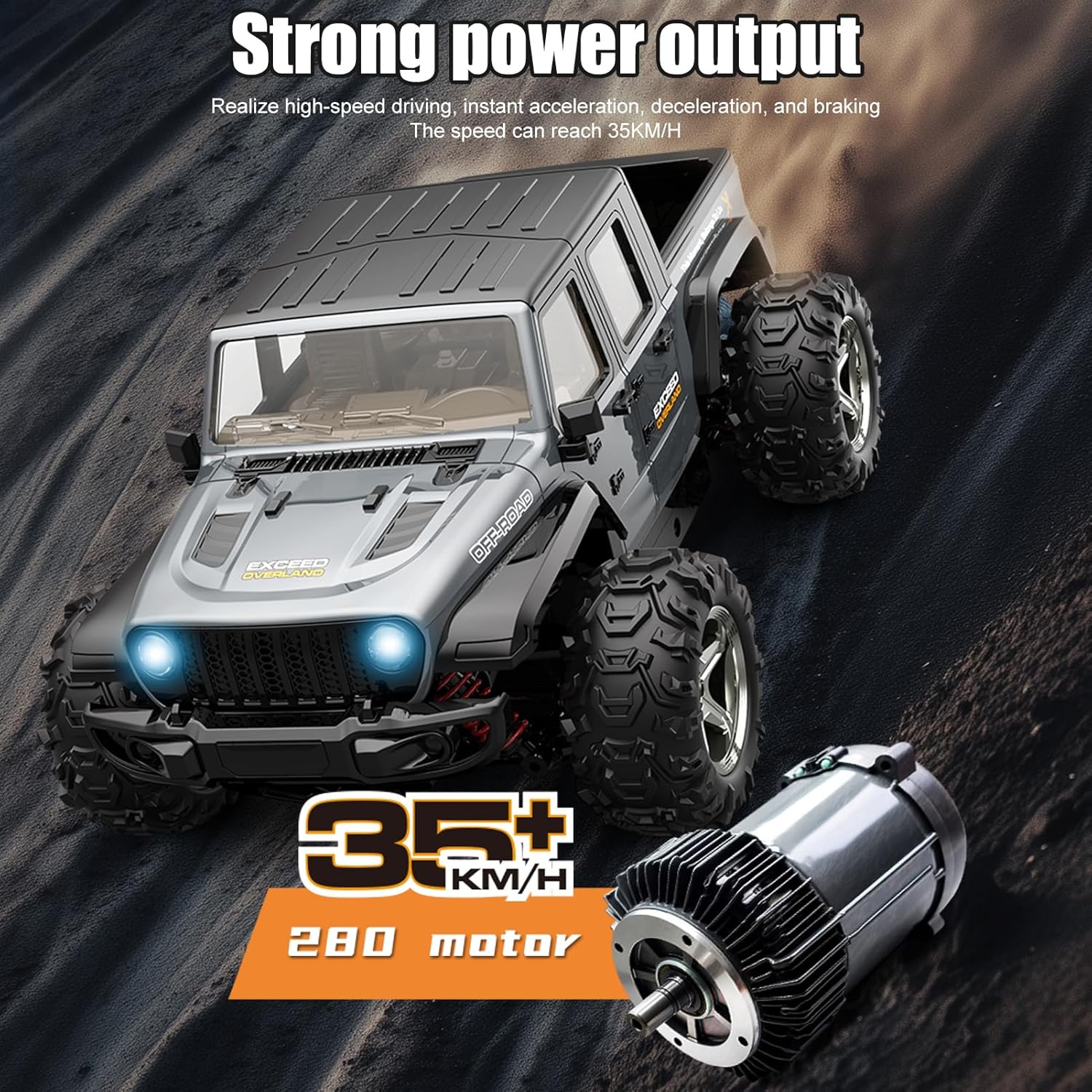 Remote Control Car, 2.4GHz High Speed 35KPH Crawler Toy, 1:20 Scale Electric Off Road Vehicle with LED Headlights, Hobby RC Truck Toy for Teens and Adults (2 Batteries)