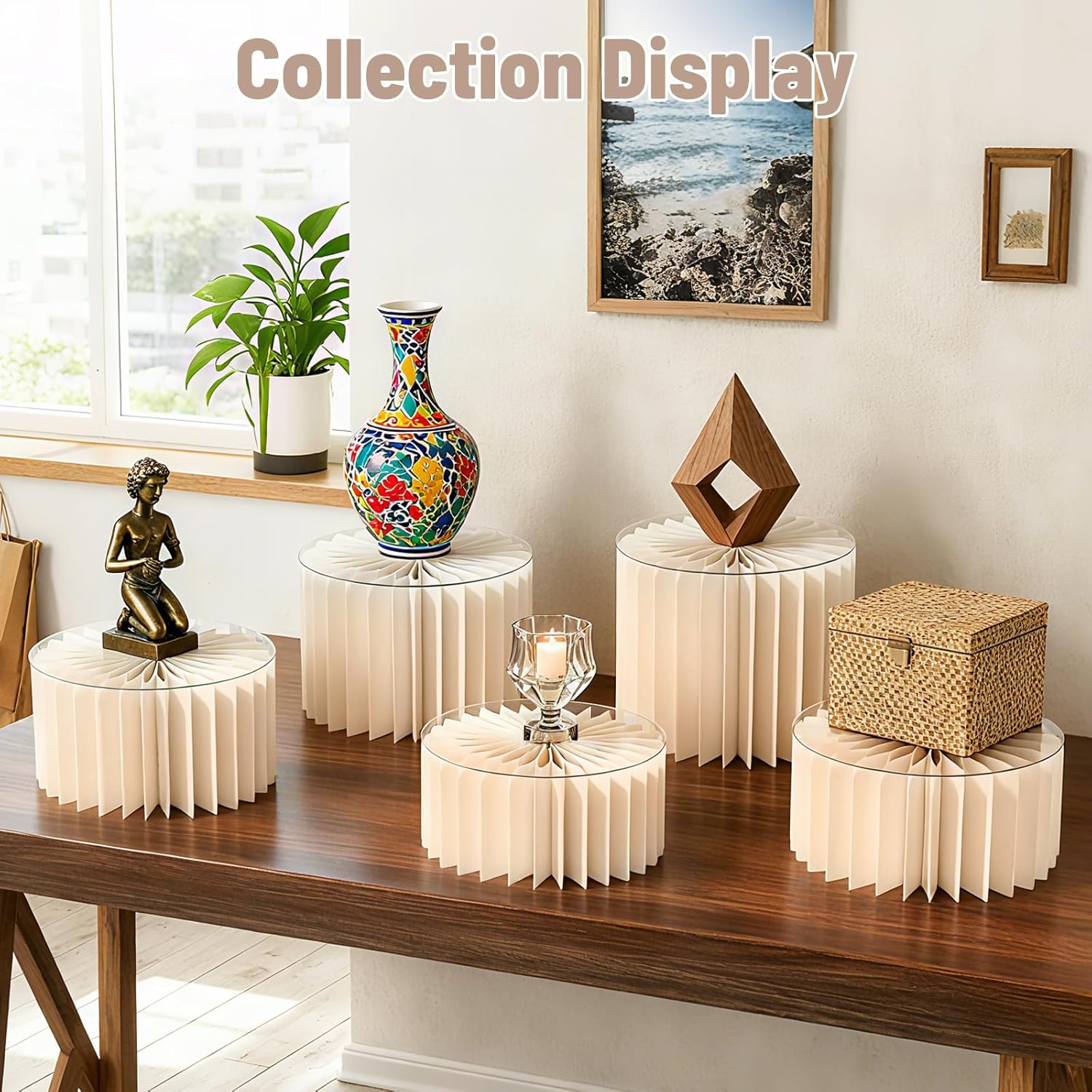8 Pack Buffet Risers and Stand, Foldable Food Risers for Buffet Table Acrylic Dessert Table Display Set Food Display Risers Cylinder Cake Stands for Party Wedding, Birthday Decoration