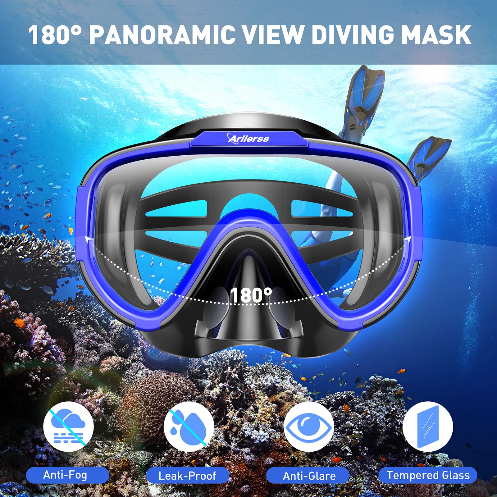 Masque De Plongée Tuba Adulte Panoramique 180° - Verre Trempé Anti-buée