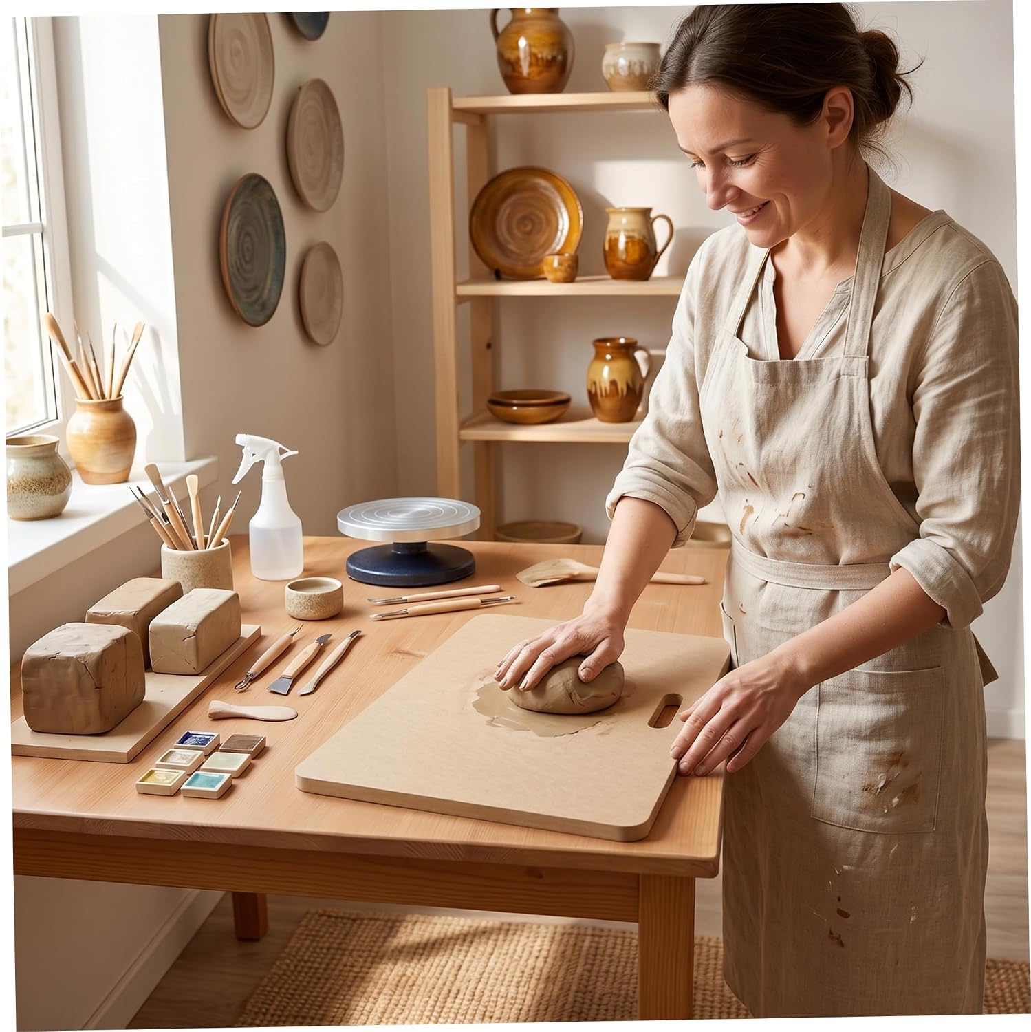 MDF Board, Clay Wedging Board for Pottery - Medium MDF Clay with Handle, 11.73x17.64 Inch Stable Work Surface for Ceramics & Sculpting.
