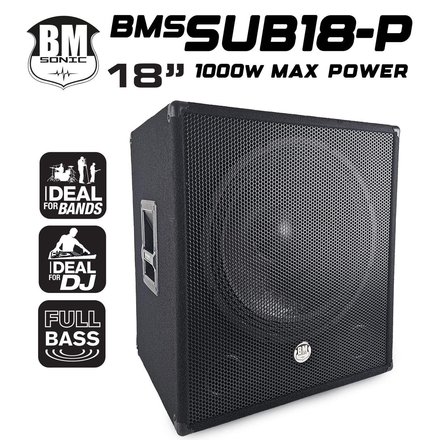 Bmsonic BMS-SUB18-P Caisson de Basse Subwoofer 18" Passif 1000W Max 46cm Speakon Jack 6,3 mm Bananes