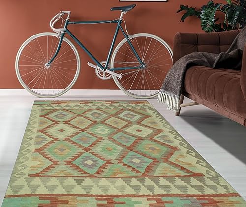 Miniatura 2 de Alfombra Saladín hecha a mano con tejido plano desteñido por el sol - Borgoña - marfil, 5 pies x 6 pies 4 pulgadas - Sala de estar - Dormitorio