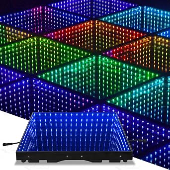 Stage Lights with Flight Case Tempered 8 * 8ft Glass Infinity Mirror Panel 3D Effect LED Dance Floor for Wedding Party