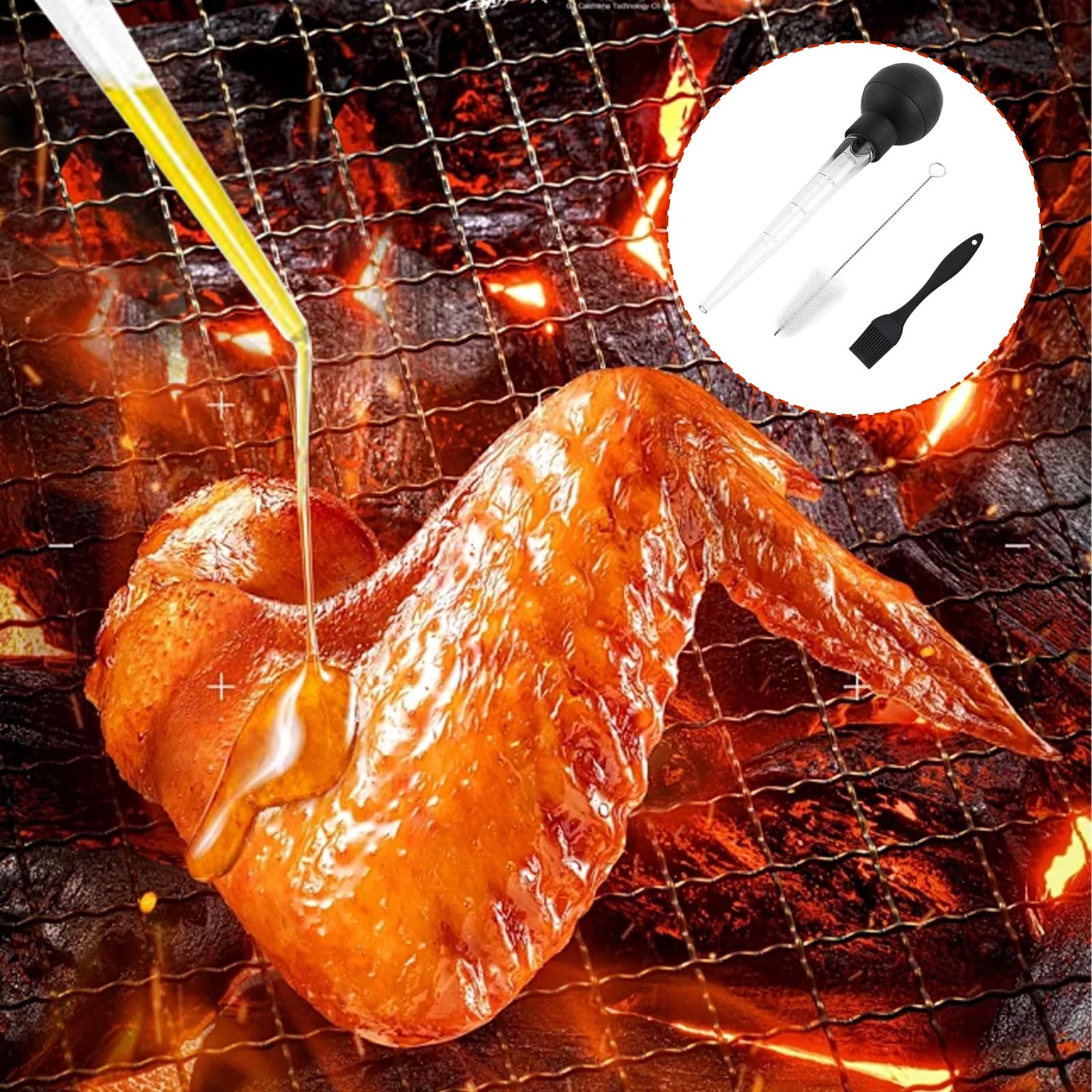 Set di 4 pasticci per tacchino in silicone, ago per marinatura, spazzola barbecue, pulizia (nero)