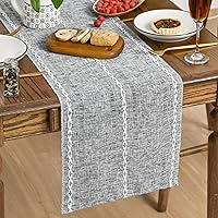 Vista 9 de Artoid Mode - Camino de mesa de lino de algodón rústico beige, decoración de mesa de cocina y comedor con bordado de temporada, para decoración