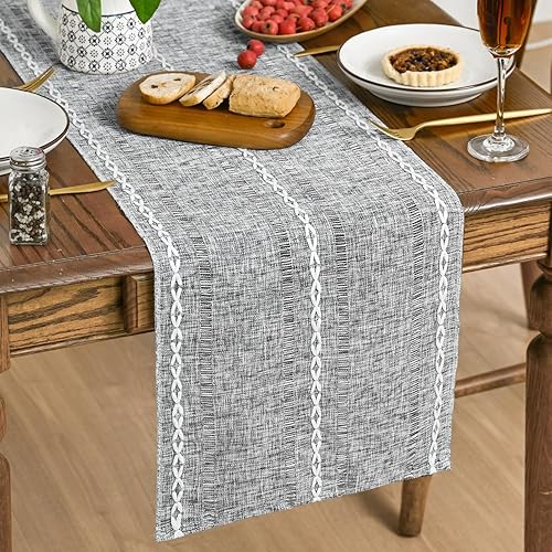 Miniatura 9 de Artoid Mode - Camino de mesa de lino de algodón rústico marrón, decoración de mesa de cocina y comedor bordada estacional para decoración de fiesta